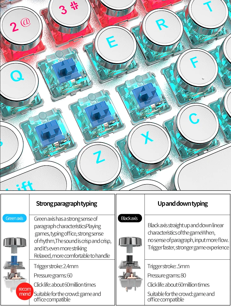 EWEADN Newest Wired Mechanical Keyboard 104 Keys Auto Switch Shaft Punk LED Backlight Professional Computer Gaming