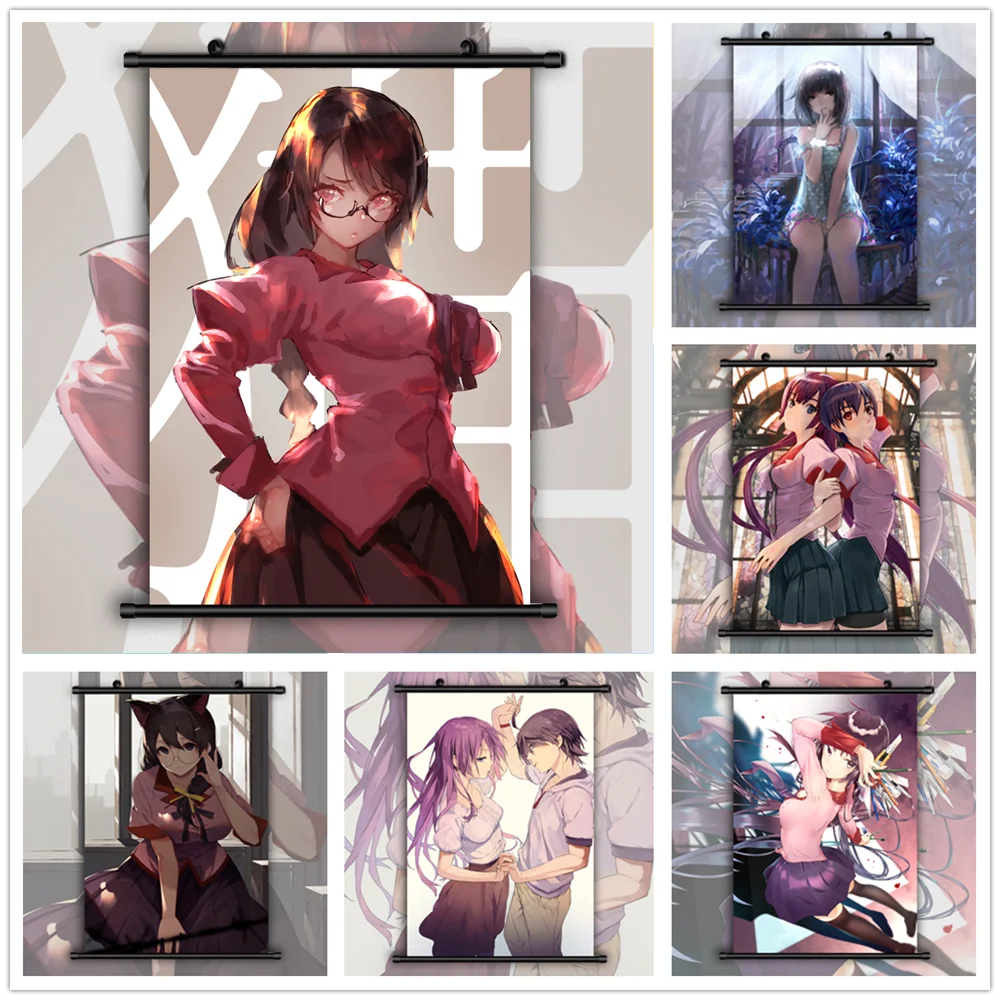 Bakemonogatari senjougaхара Hitagi Sengoku Nadeko Hanekawa Tsubasa Аниме Манга настенный плакат свиток | Дом и