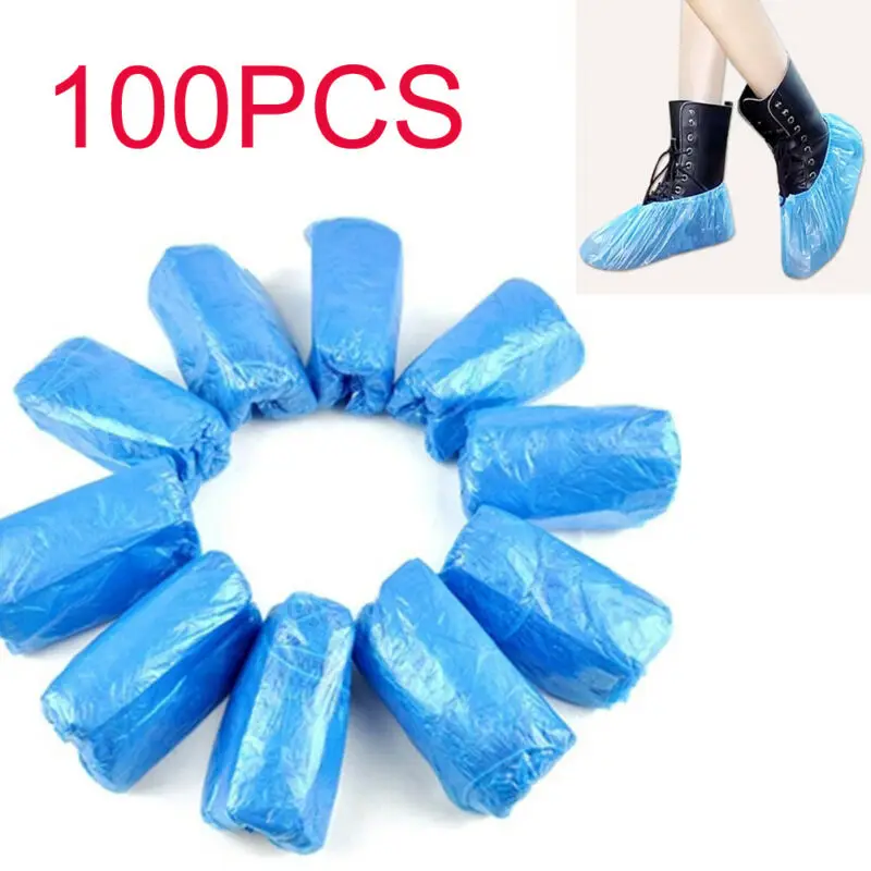 100Pcs Disposable Plastic Anti Slip Shoe Covers Cleaning Overshoes Protective | Дом и сад