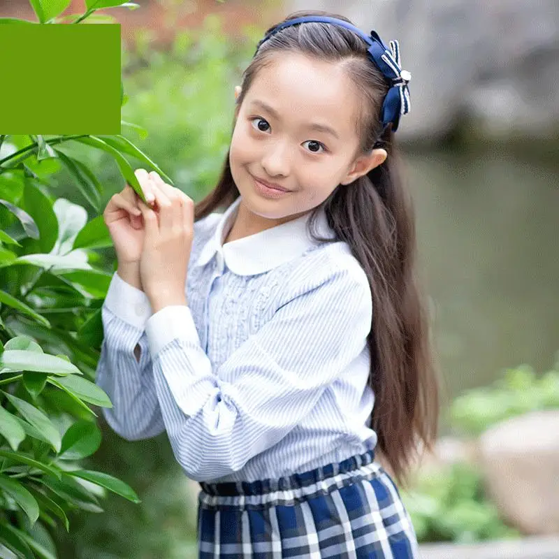 

British College Spring School Formal Girls Shirts Long Sleeve Turnover Collar Solid Color Cotton Student Children's Uniform