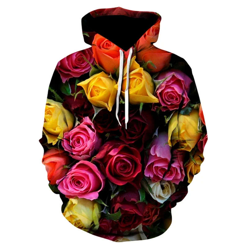 

2021 high quality 3D Beautiful roses printing fashion hoodie men/women pink flower petal funny hoodies hot selling sweatshirts