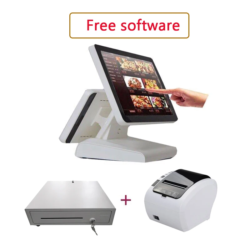 Двойной экран pos система с бесплатным pos-программным обеспечением 15 дюймов pos-терминал все в одном windows pos система