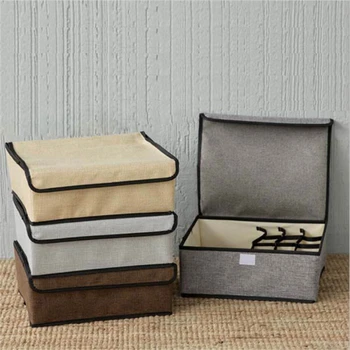 

Cotton and linen Fabric Underwear Socks Panties Organizer Box With lid multi-function closet Washable Household 30*25*12cm