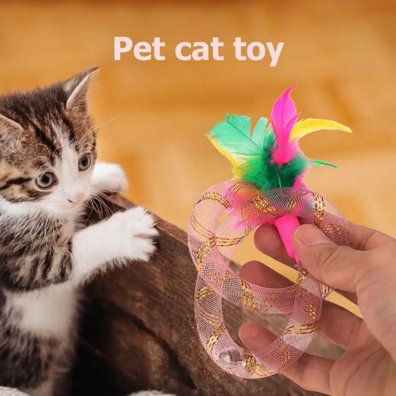 Забавный питомец кошка Гибкая Весенняя игрушка кошки котенок интерактивные игрушки с пером