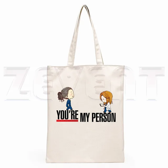 Greys Anatomy You're My Person Ullzang Hip Hop Hipster Cartoon Print Shopping Bags Girls Fashion Casual Pacakge Hand Bag H