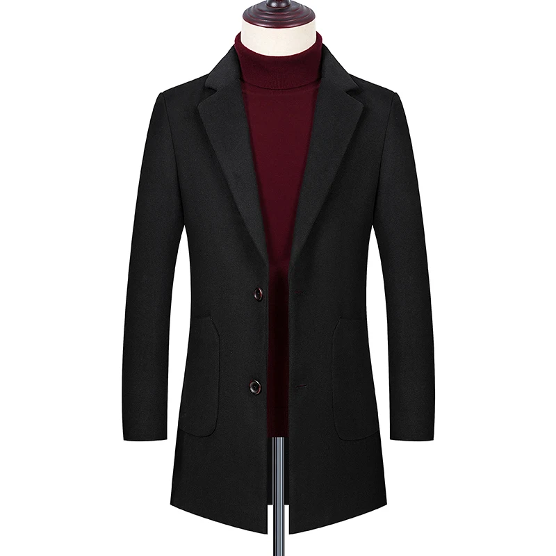 New Brand Men's Fashion Leisure Woolen Jackets Long Windbreaker Man Coats Overcoat for Male Casual Outer Wear Men Clothing S-5XL