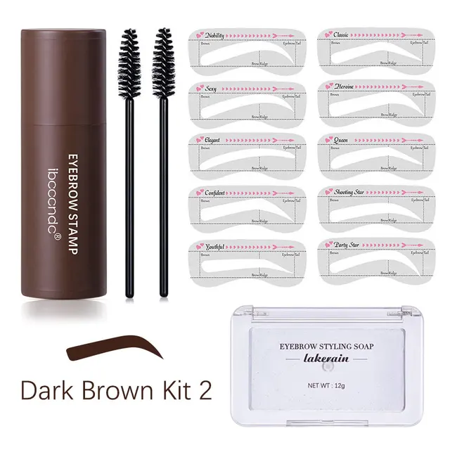 New Eyebrow Stamp Shaping Makeup Waterproof Brow Powder Natrual Eye Eyebrow Stick Hair Line Contour Brown Black 3 Color Dark Brown Kit 2