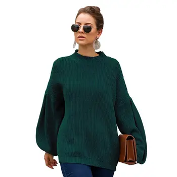 

Stylish Women Sweater Brick Vintage Pullovers Puff Sleeves Oversized Jumper Green Knitted Jacket Autumn Winter Sweater