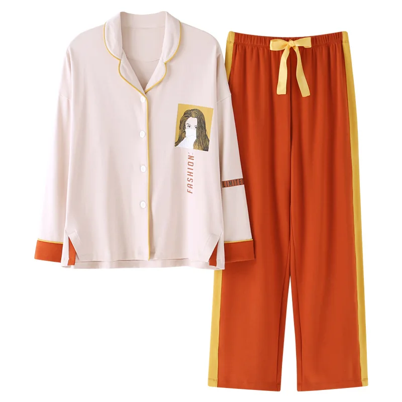 

77001 # Girl Avatar Emblem Cardigan MZA High Quality Pure Cotton Long Sleeve Pajamas Homewear Set Series