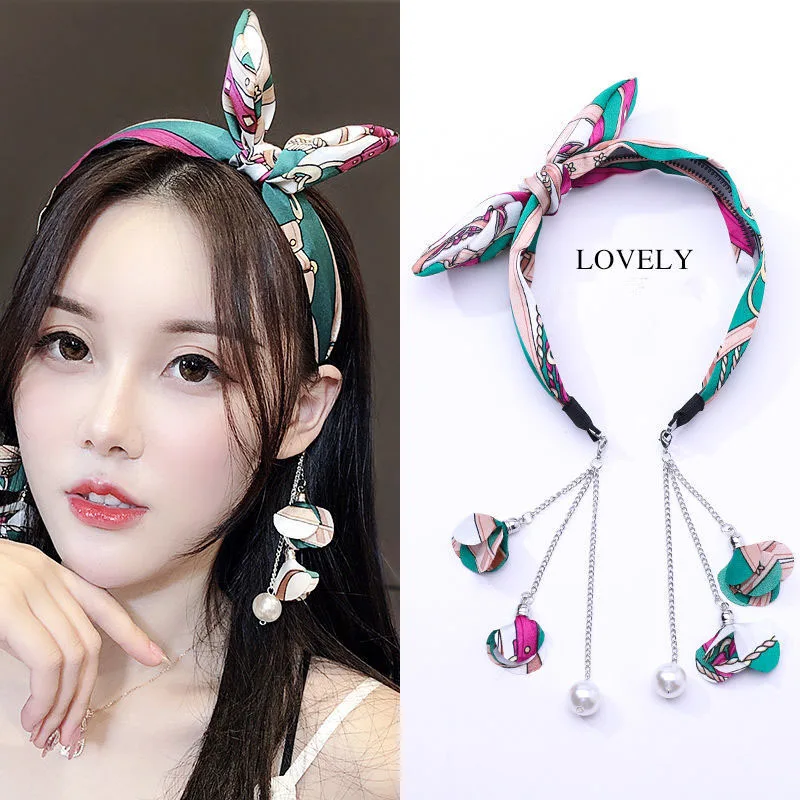 Women Removable Earring Ribbon Hairband Hair Hoop with Eardrop Headband Fashion Dangler Head Band Hair Accessories Headwear