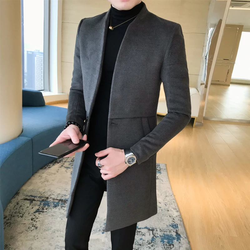 2019 New Winter Woolen cloth overcoat Mens Single Button Coats Fashion Men Solid Business Casual Long Trench Jacket 2019 New Winter Woolen cloth overcoat Mens Single Button Coats Fashion Men Solid Business Casual Long Trench Jacket