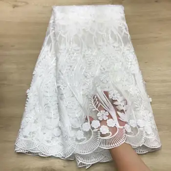 

3d Flower French Nigerian Lace Fabric High Quality Tulle African Lace Fabric white Lace Embroidered Mesh Fabric For Party Dress