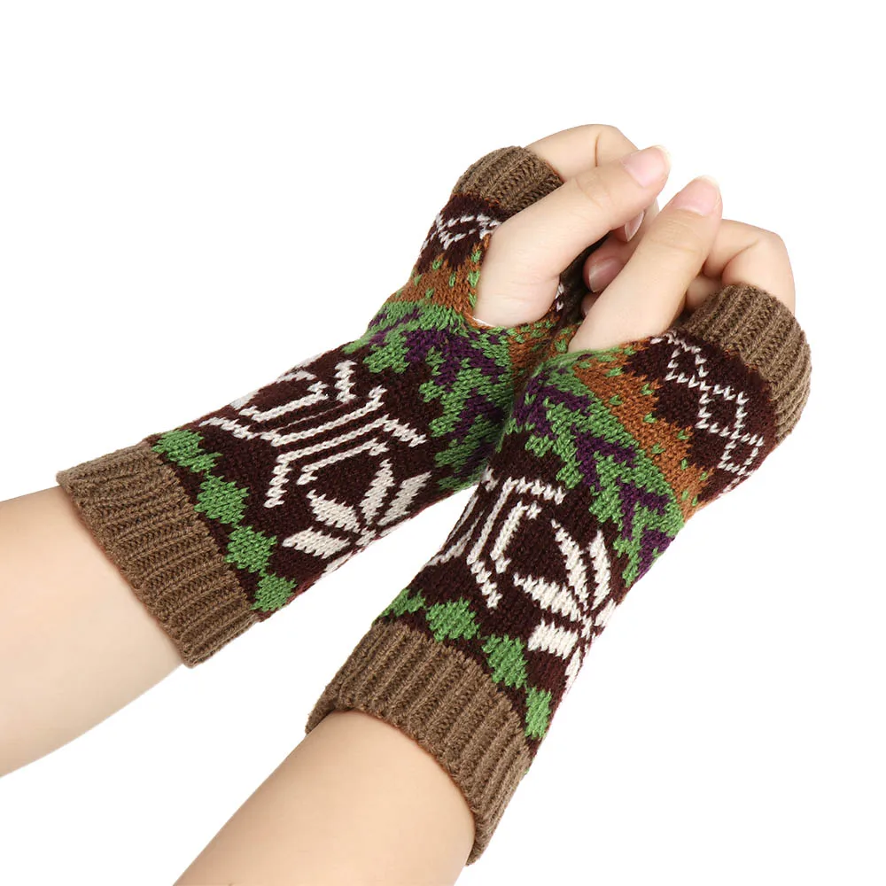 Женские теплые перчатки для девочек, зимние вязаные перчатки без пальцев, толстые теплые вязаные перчатки, эластичные варежки со