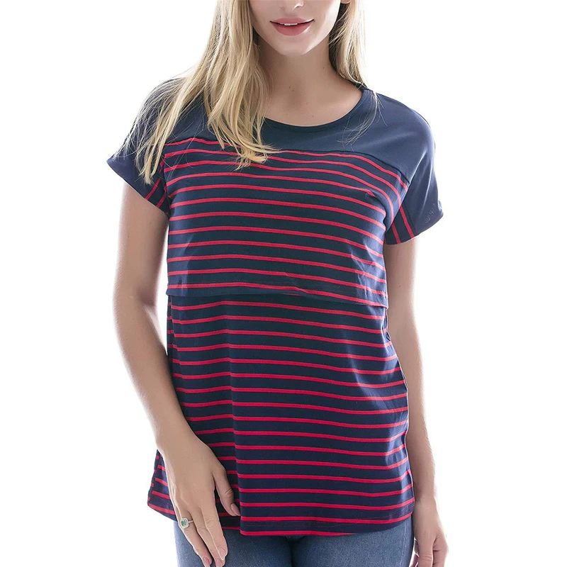 

Striped Maternity Women Tops Tees Pregnancy T-Shirt 2019 Summer Short Sleeve O-Neck Nursing For Pregnant Women Clothes S-XL D30