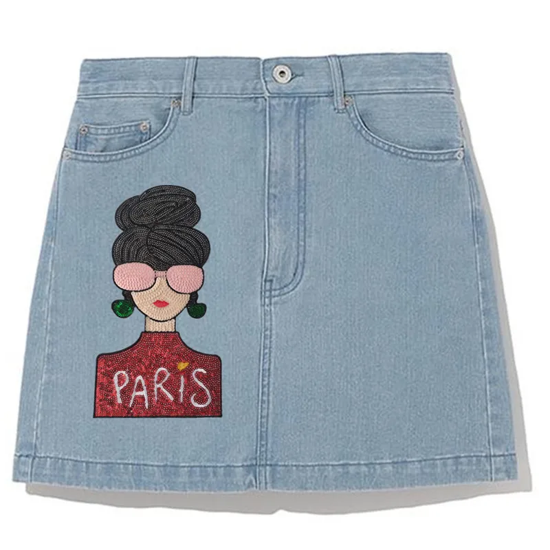 Sequins Patch PARIS Women Diy Clothes Stickers Large Biker Badge Iron Ons Patches For Clothing Strange Things Christmas Gift