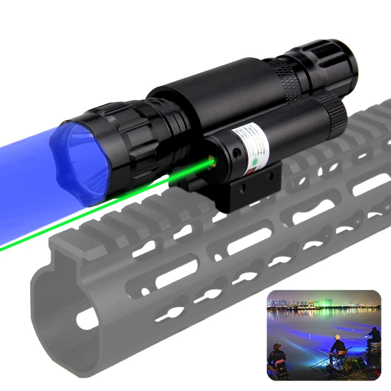 501B светодиодный тактический охотничий фонарик для оружия красный, зеленый, белый, синий винтовочный фонарь для ружья+ 20 мм рейку лазерный точечный+ 18650+ CR2+ USB зарядное устройство