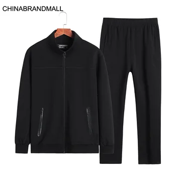 

Autumn Men Fat Man Plus Fat Plus Size Leisure Solid Color Cotton Sports Suit