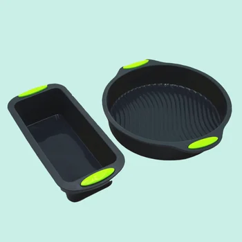 

2 in 1 Set Square and Round Shape Double Color Silicone Baking Cake Mold DIY Toast Bread Pans Cake Dishes Tray (Black)