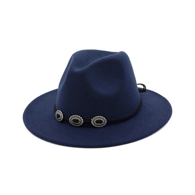 Navy fedora FS осень зима с широкими полями верблюжья черная шляпы Трилби для мужчин женщин Женская мода Топ джаз шляпа винтажная фетровая шляпа Панама шляпа - Цвет: Navy fedora