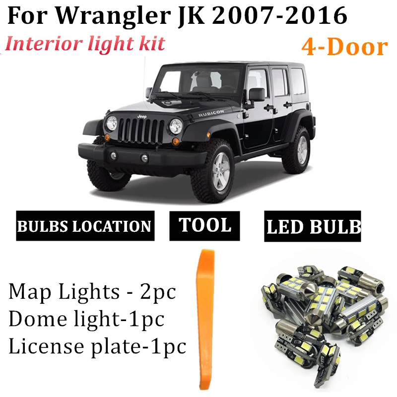 4pcs Led Interior Lights For Jeep Wrangler Jk 4-door 2007-2016 Led Lights  For Cars Lighting Kit Auto T10 Festoon Canbus Led Bulb - Signal Lamp -  AliExpress