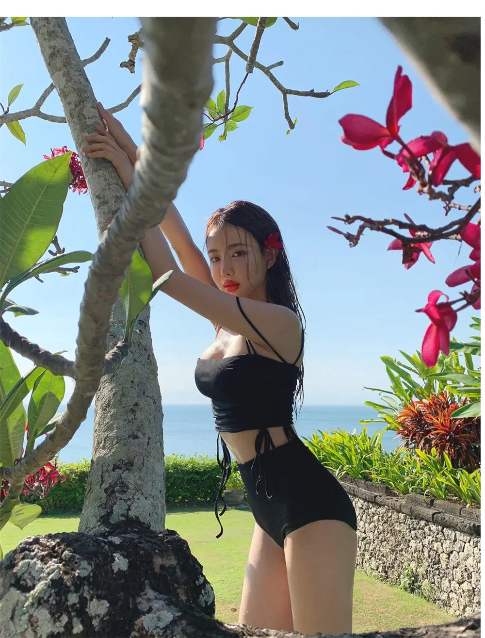 Sexy Bandage Bikini Women Solid Swimwear High Waist Biquini Push Up Swimsuit Crop Top Bikinis Pleated Bathing Suit Pad Beachwear