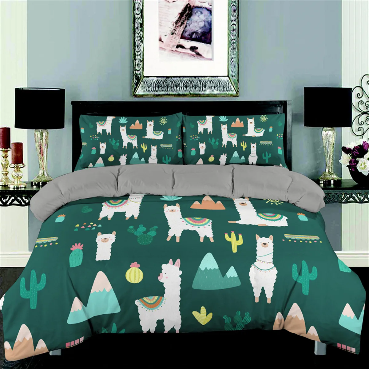 Boniu Alpaca Printing King Size Bedding Set 3D Cartoon Duvet Cover Set Bedclothes With Pillowcase Quilt Cover Home Textiles