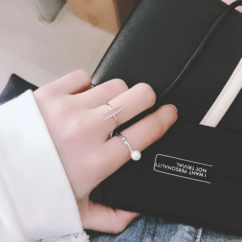 925 пробы серебряные двухрядные кольца минималистичный дизайн элегантная буква Т тонкие кольца для женщин серебряные 925 ювелирные изделия