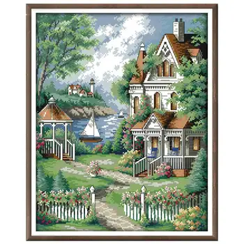 

The seaside villa scenery counted printed on the canvas 11CT 14CT DIY kit Cross Stitch embroidery needlework Sets home decor
