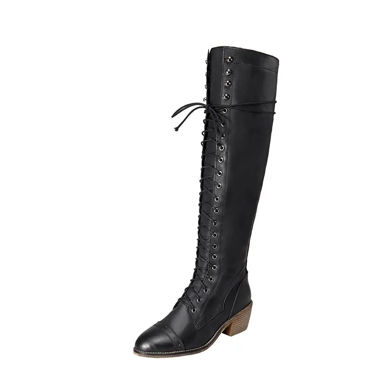 ASUMER vintage knee high boots women genuine leather shoes zip cross tied autumn winter long boots ladies casual shoes