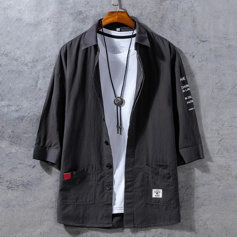 Oversized Cotton Military Mens Blouses Fashion Summer Casual Shirts Top Men Loose Short Sleeve Japanese Male Blouse Oversized Cotton Military Mens Blouses Fashion Summer Casual Shirts Top Men Loose Short Sleeve Japanese Male Blouse