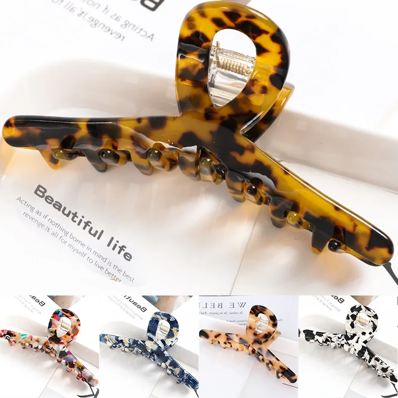 

New Acetate Hair Claws Crab Clamps Charm Claw Clips Women Girls Leopard Hair Clips Retro Cross Hairdress Hair Styling Tool