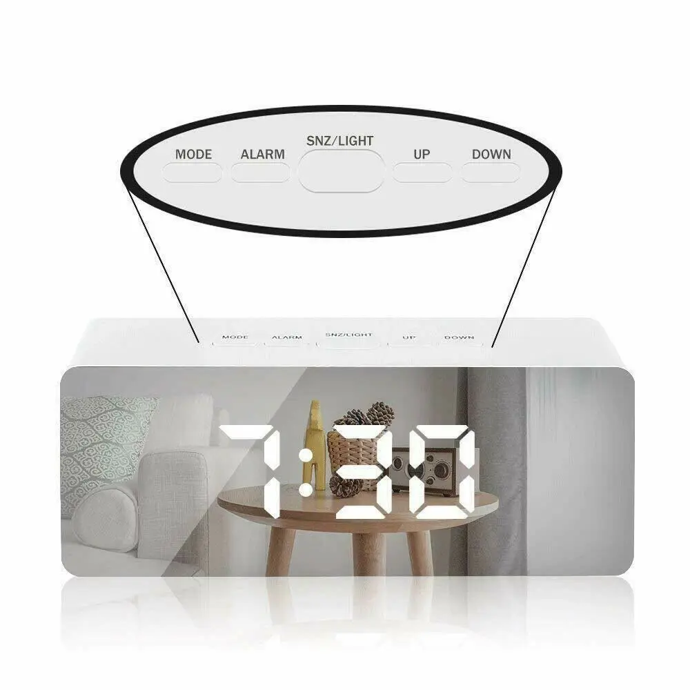 Светодиодный цифровой будильник, термометр, дисплей, зеркало для макияжа, лампа, умный Ночной светильник, офисный стол, настольные часы, будильник, Декор