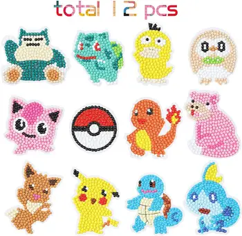 

5D DIY Diamond Painting Kits for Kids, Pikachu Theme Stick Paint with Diamonds by Numbers Kit Easy to DIY, Mosaic Stickers Craft