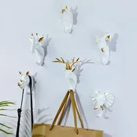 1pc Hanging Hook Animal Head Decorative Hook Deer Elephant Unicorn Rhinoceros Hanger Hook Keys Clothes Hat Wall Decoration Rack 2