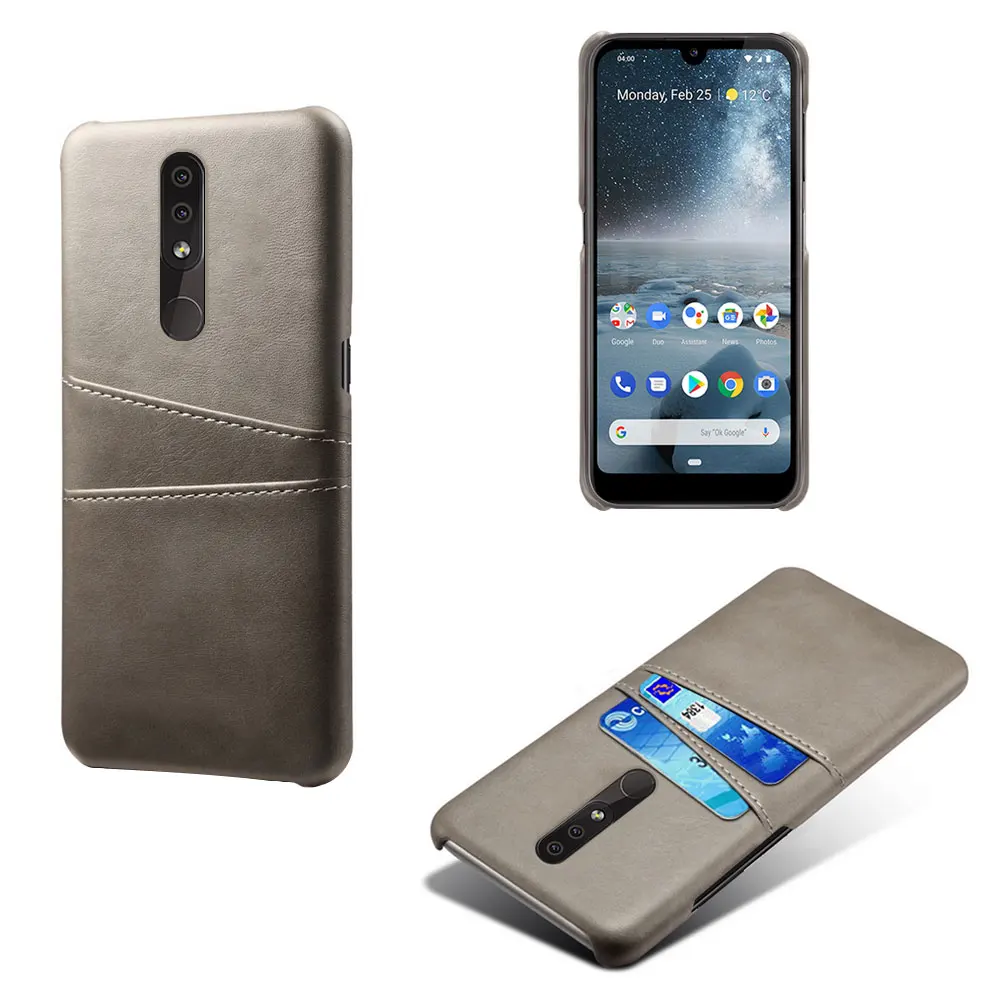 Кожаный держатель для карт Чехлы для телефона для Nokia 2 1 7 2,1 2,2 3,1 3,2 4,2 5,1 6,1 8,1 7,2 7,1 плюс X5 X6 X7 X71 9 Pureview крышка - Цвет: Case-Gray