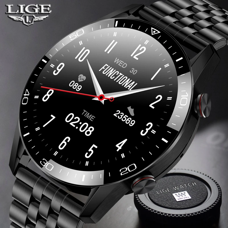 LIGE Smart Watch Men Bluetooth Call Custom Dial Full Touch Screen Waterproof Smartwatch For Android IOS Sports Fitness Tracker