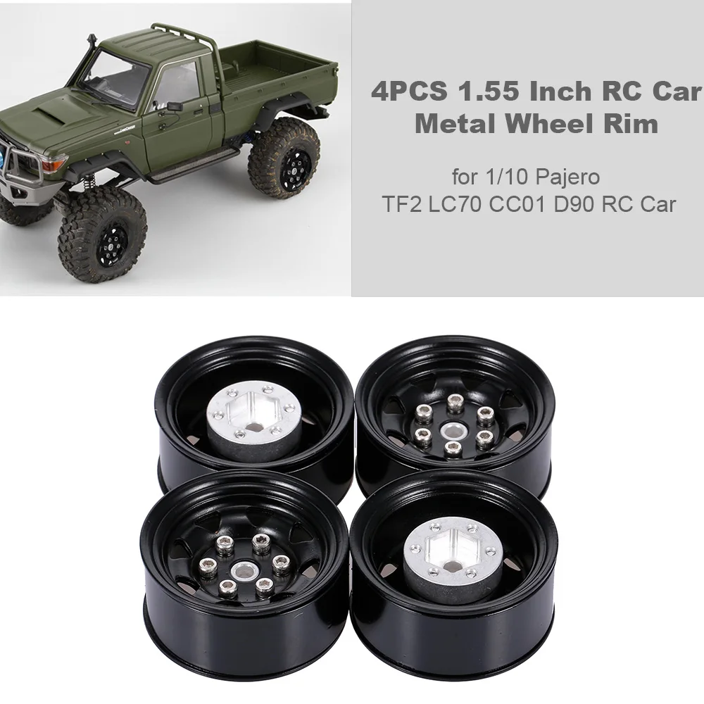 4 шт. 1,55 дюймов RC автомобиль металлический обод колеса черный для 1/10 Pajero TF2 LC70 CC01 D90 RC Гусеничный Грузовик Автомобильные аксессуары - Цвет: Black