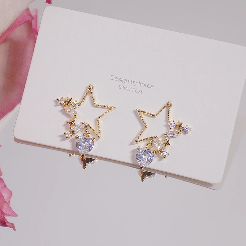 Temperament Transparent Crystal Hollow Star Women Earring Bling Zirconia Minimalist Exquisite Stud Earrings Wedding Bizuteria - Image 5