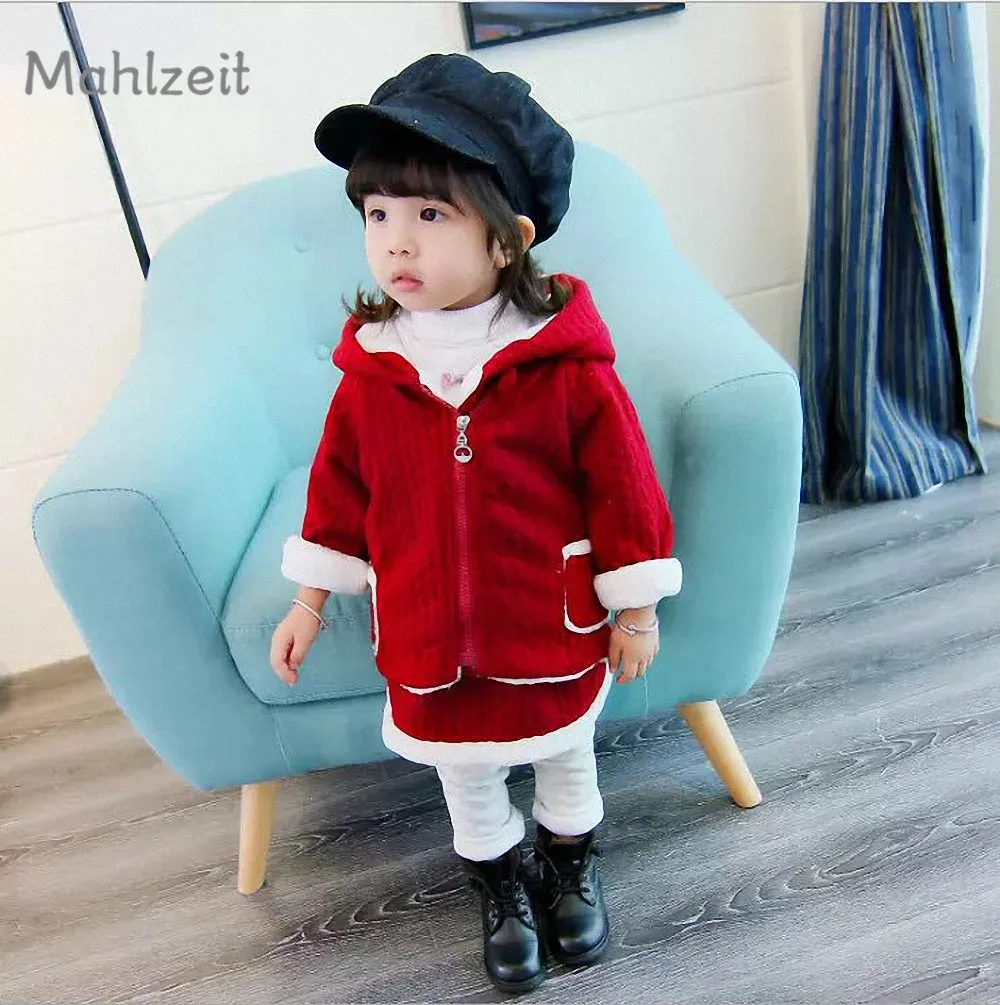 Winter new Children Korean style 2pc set warm outwear clothes for 6-36M baby girl Kids thick warm coat+ skirt pant suit