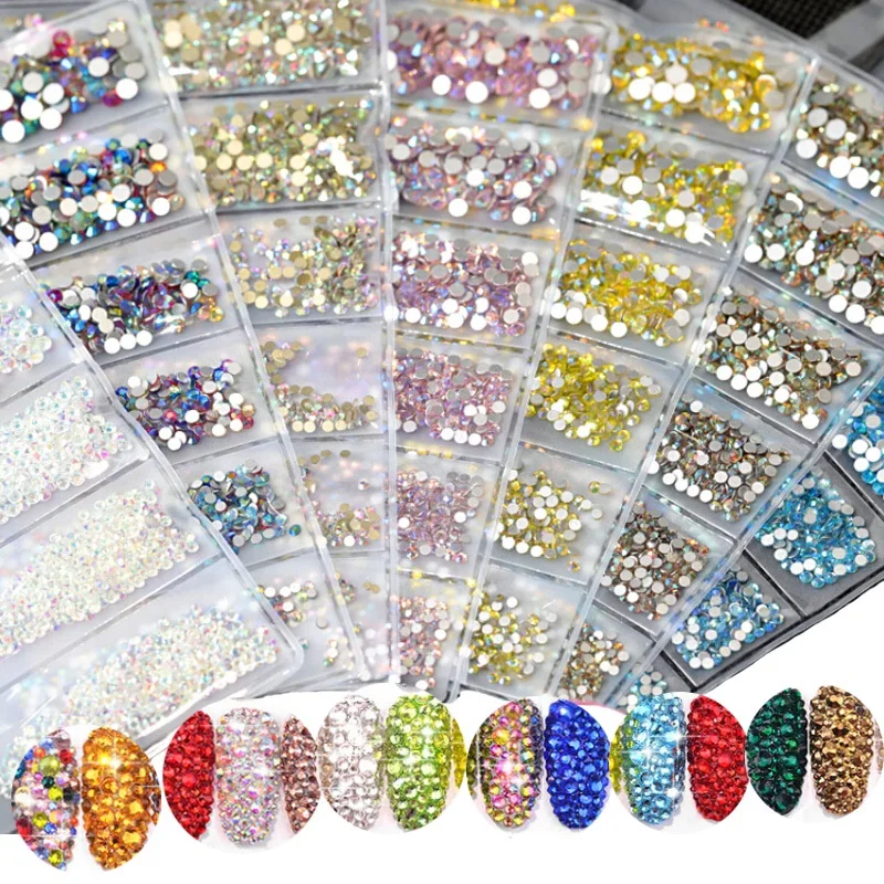  1680 Pcs Multi-size Glass Nail Rhinestones For Nails Art Decorations Crystals Strass Charms Partiti