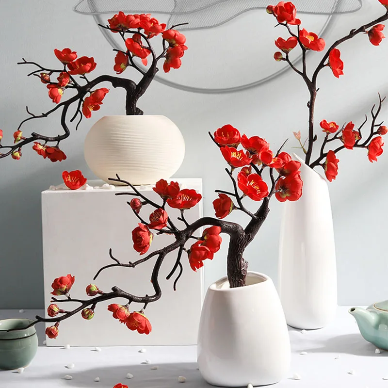 

Artificial Plant Bonsai Simulation Plum Blossom Peach Blossom Ornaments Ceramic Flower Pots Home Garden Decoration Ornaments