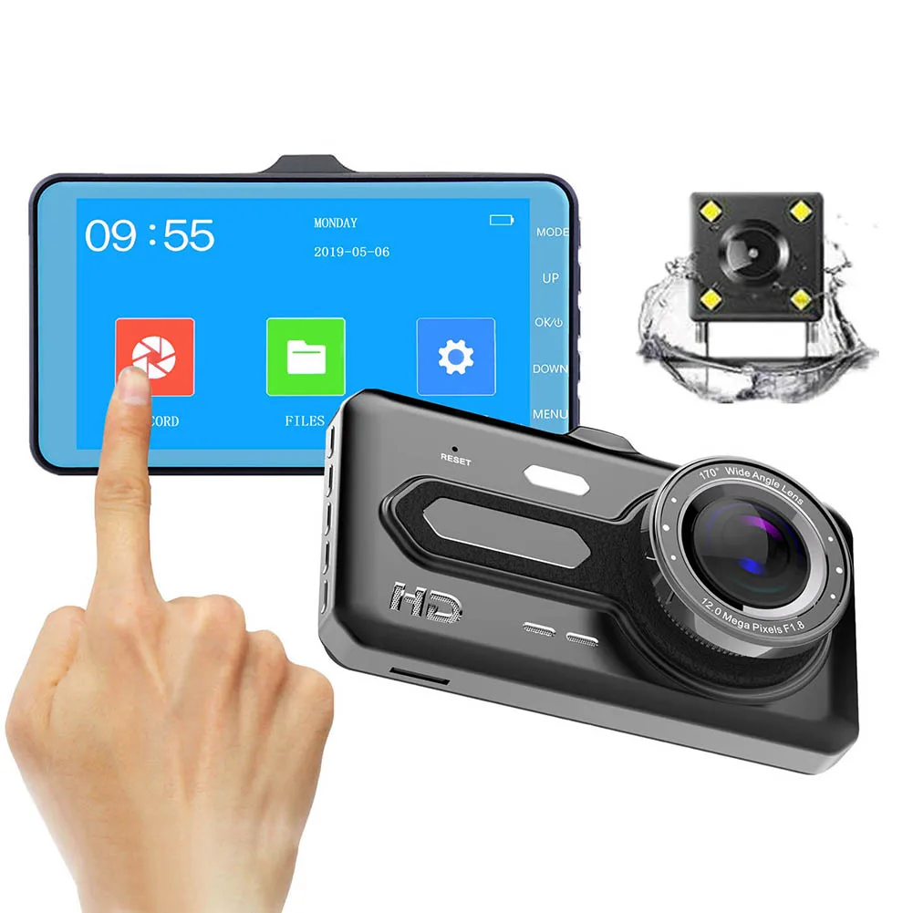 Камера для автомобиля 4 дюймов авто HD сенсорный экран DVR камера g-сенсор двойной видеорегистратор Популярный бутик