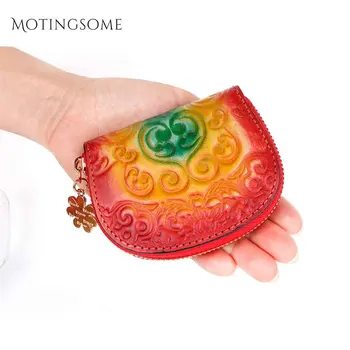 

100% Cowhide Genuine Leather Women Coin Purses National Retro Style Real Leather Card Holder Purse Clutch Bag Luxury Design 2020