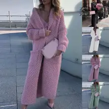

Women Casual Sweater Coat Long Cardigan Solid Color Pockets Jacket Autumn Winter Lapel Long Sleeve Warm Sweater Coat Streetwear