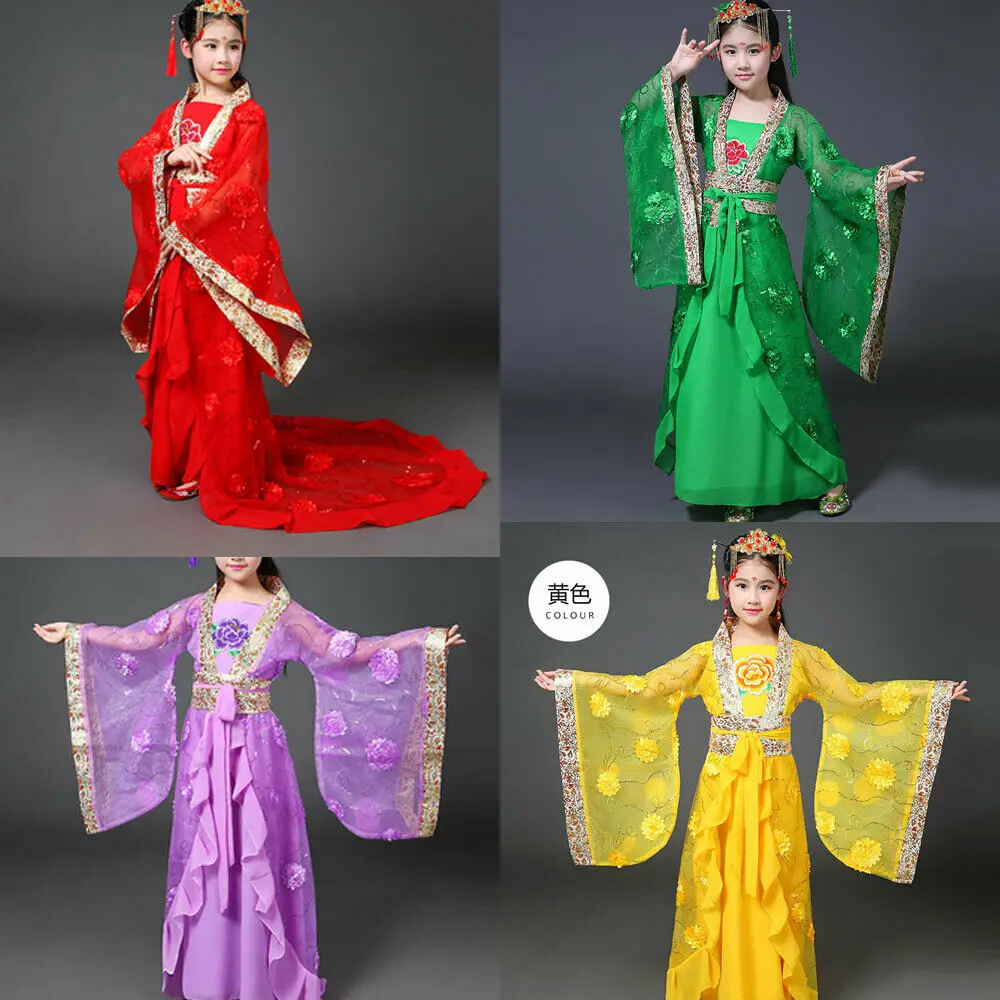 

2019 Kids Girls Chinese Hanfu Dress Traditional Tang Dynasty Princess Costume Size 3T-13 Years old