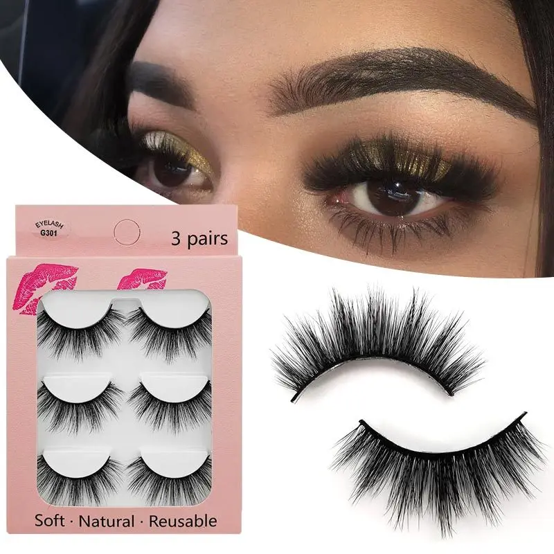 

3 Pairs Natural False Eyelashes Beauty Make up Thick Cross Voluminous Messy Style Eye Lashes Extension Women Fashion Makeup Tool