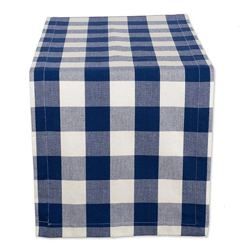Type 2 Blue Table Runner Cotton Burlap Buffalo Check Double Sided Plaid Table Runner for Christmas Birthday Party Decoration 14x72inch - Цвет: Type 2 Blue