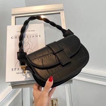 

Small PU Leather Saddle Crossbody Bags for Women 2021 Winter Simple Shoulder Bag Luxury Trending Branded Handbags and Purses