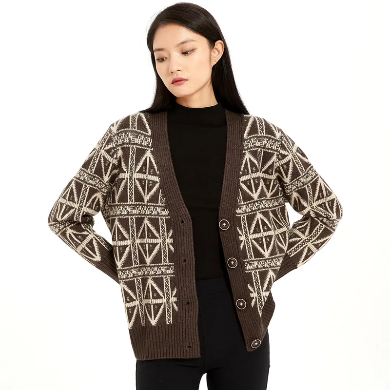 

Sweater Women's 2022 Spring And Autumn New Korean Loose Casual Outwear Plaid V-neck Knitted Cardigan Thick Y91