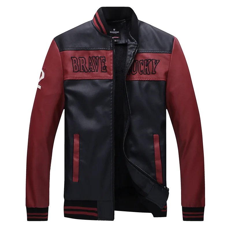 Mcikkny Fashion Men Pu Leather Jackets Coats Stand Collar Fleece Lined Jackets Outwear For Male Size M-3XL Windbreak  (3)